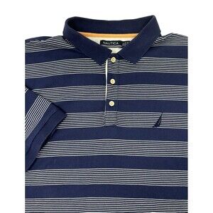 Nautica Blue White Striped  Short‎ Sleeve Polo Shirt Mens XL